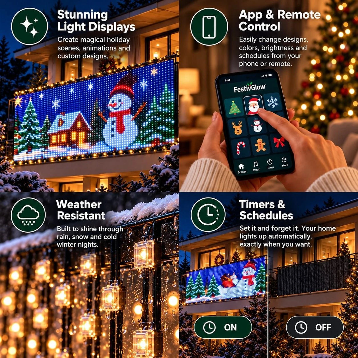 FestivGlow Smart LED Curtain Lights